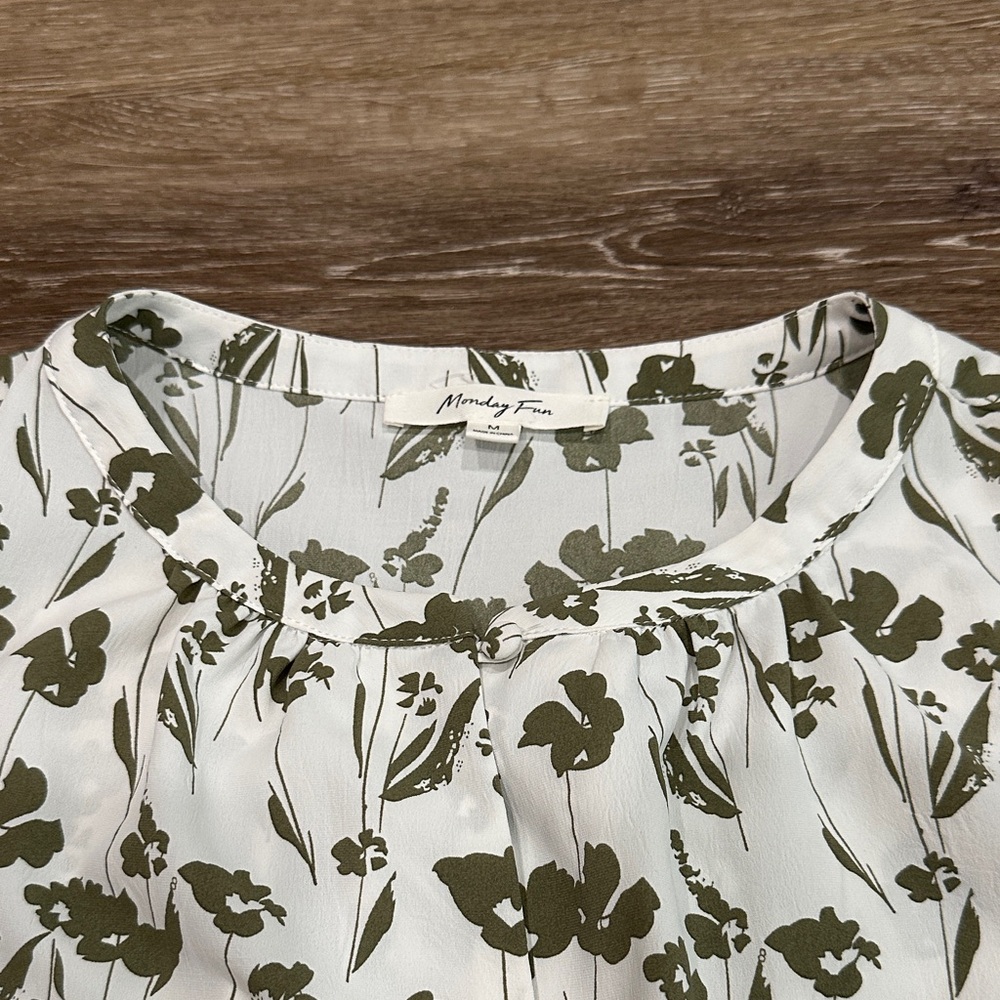 Monday Fun Floral Print Sleeveless Camisole in Olive on White - Picture 5 of 10